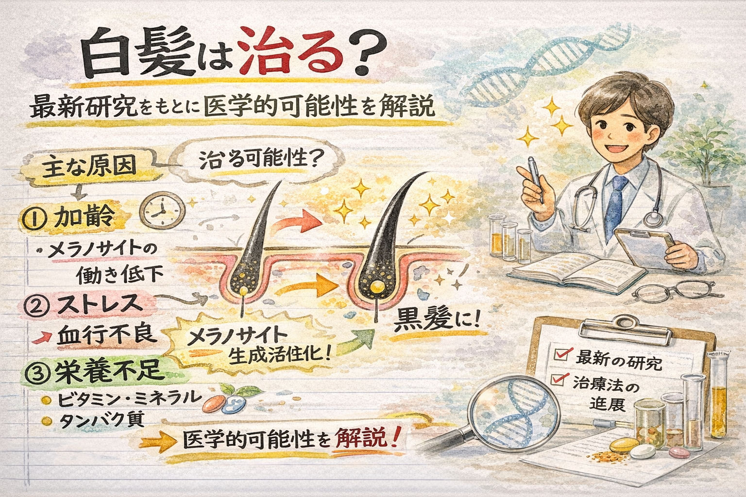 白髪は治る?最新研究をもとに医学的可能性を解説 – 大人のための髪悩み改善ラボ