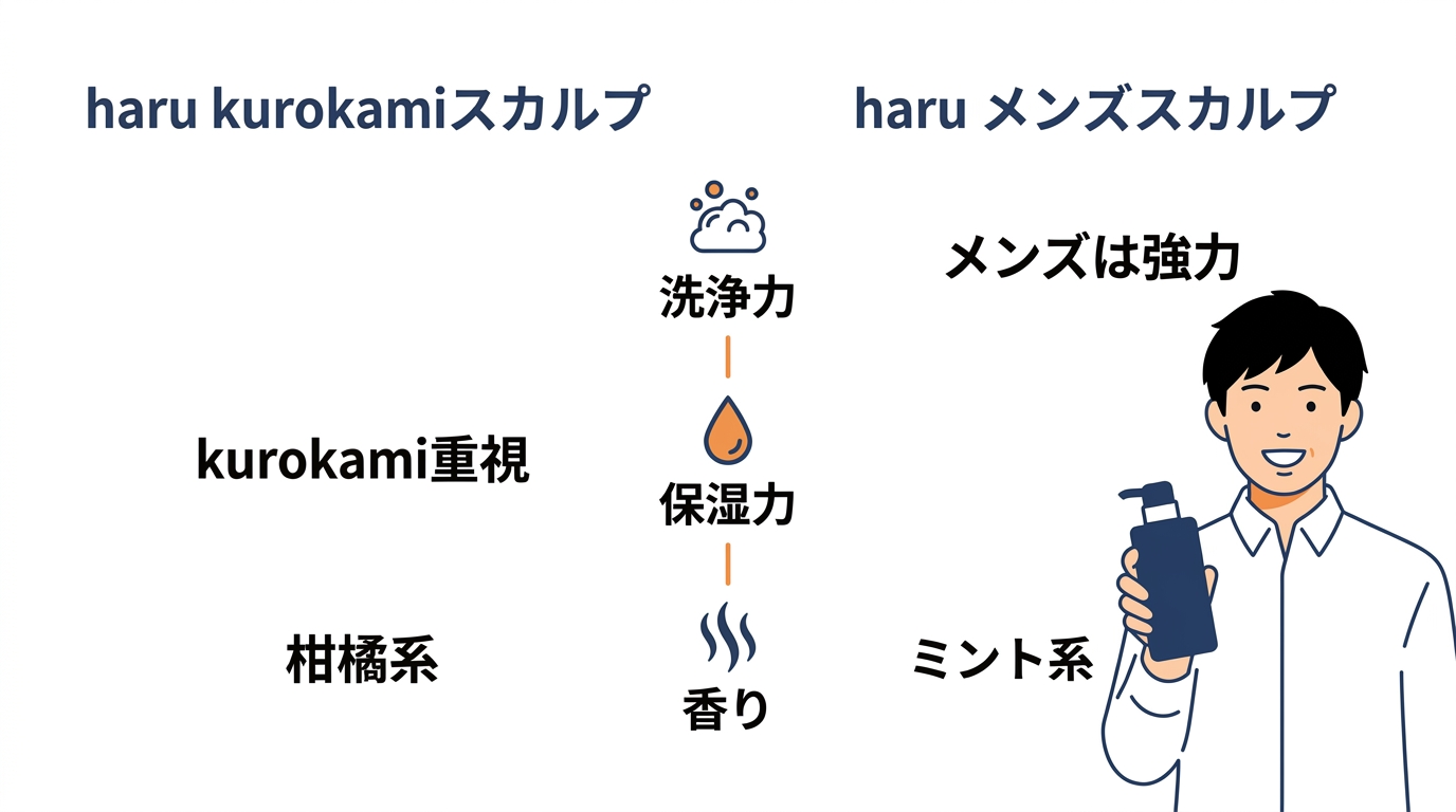 haru 黒髪スカルプとメンズ用の違いを比較