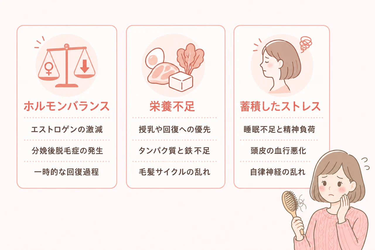 産後の抜け毛や白髪が発生する3つの原因