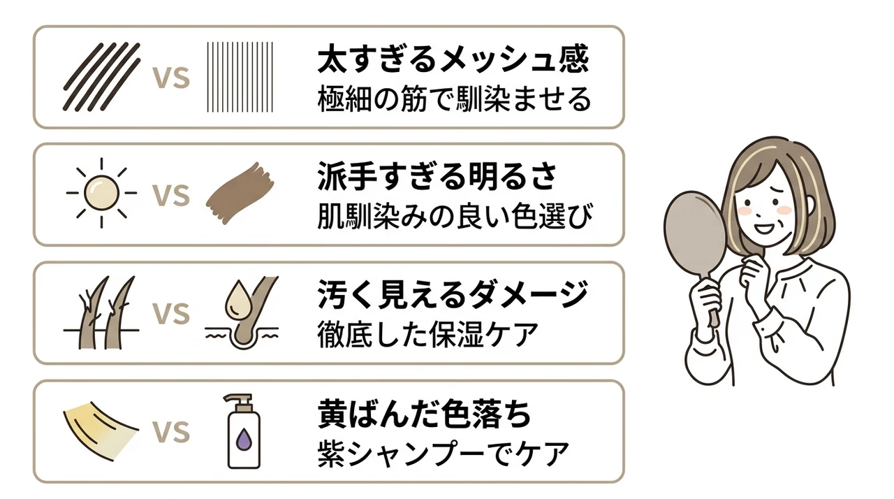 白髪ぼかしハイライトがダサいと言われる失敗理由