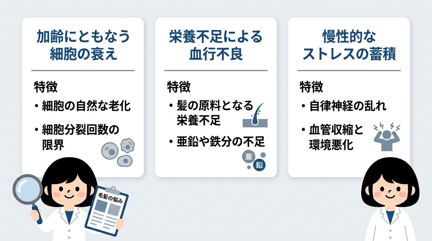 薄毛と白髪を加速させる3つの共通原因