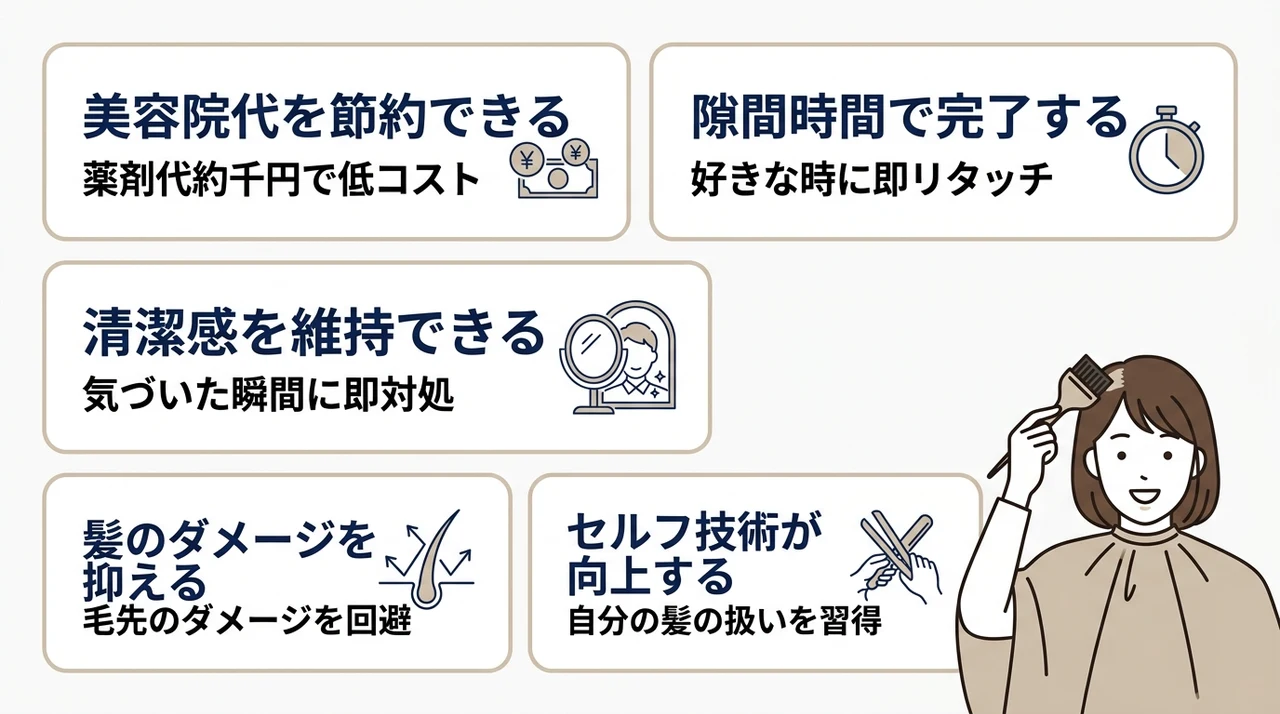 セルフカラーで白髪の根元だけを染めるメリット5つ