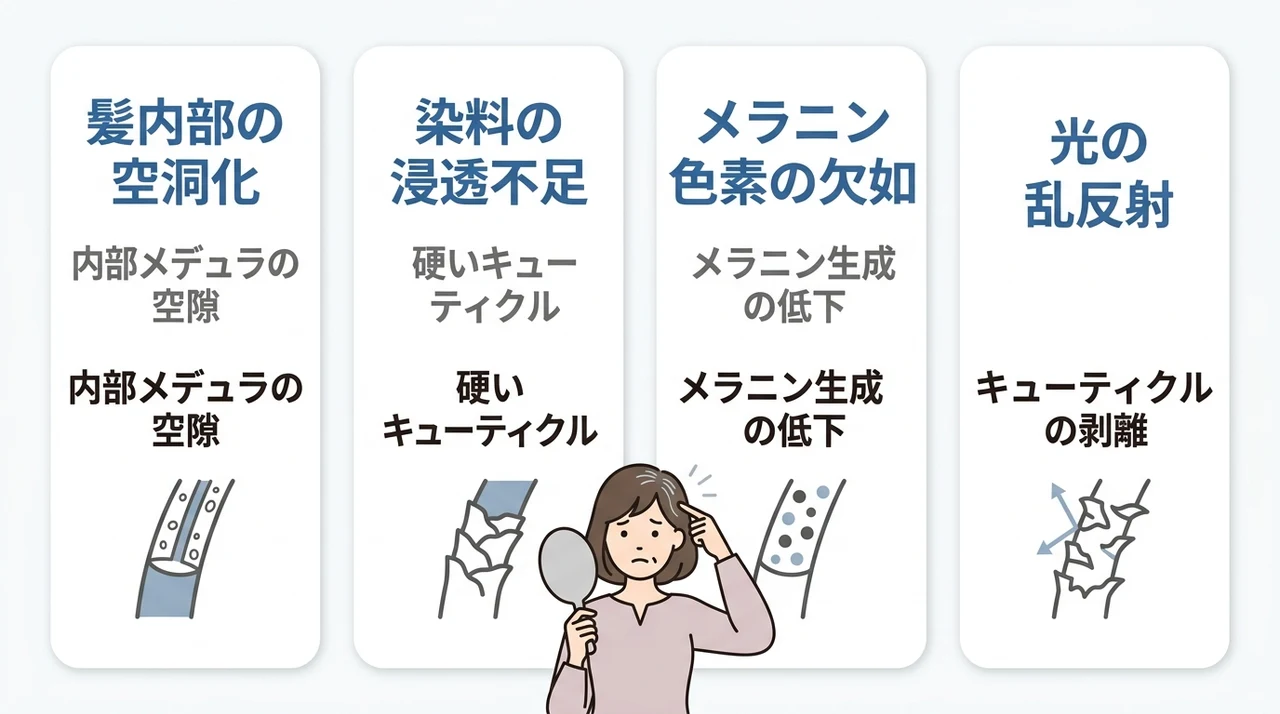 白髪が染めてもキラキラ光る理由と原因を徹底解説