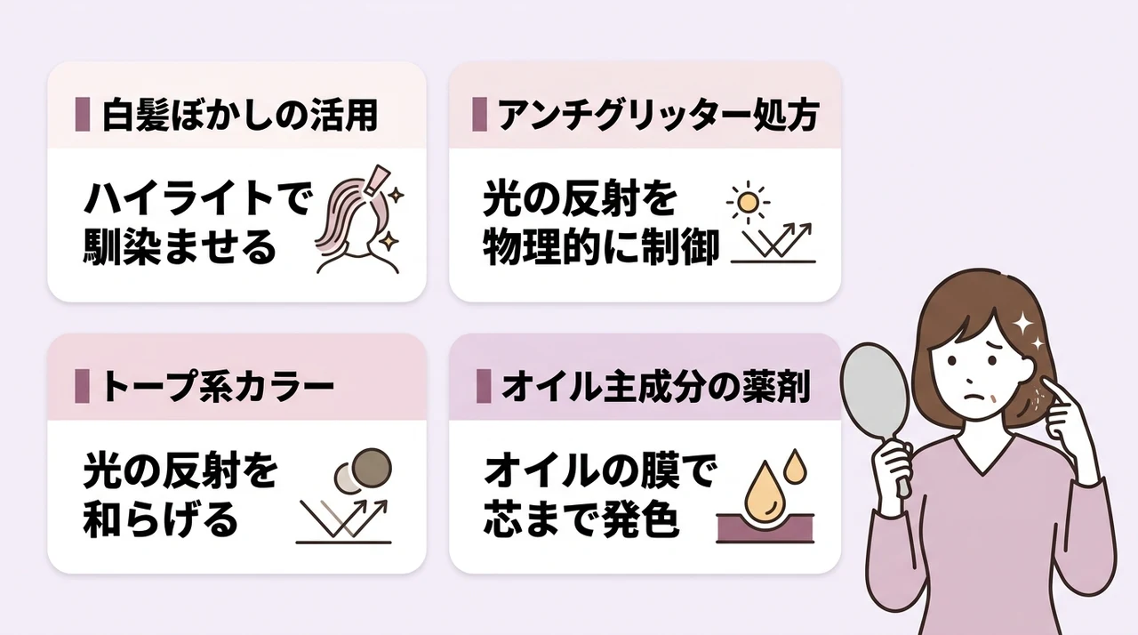 キラキラを防ぐ白髪染めの選び方と最新トレンド