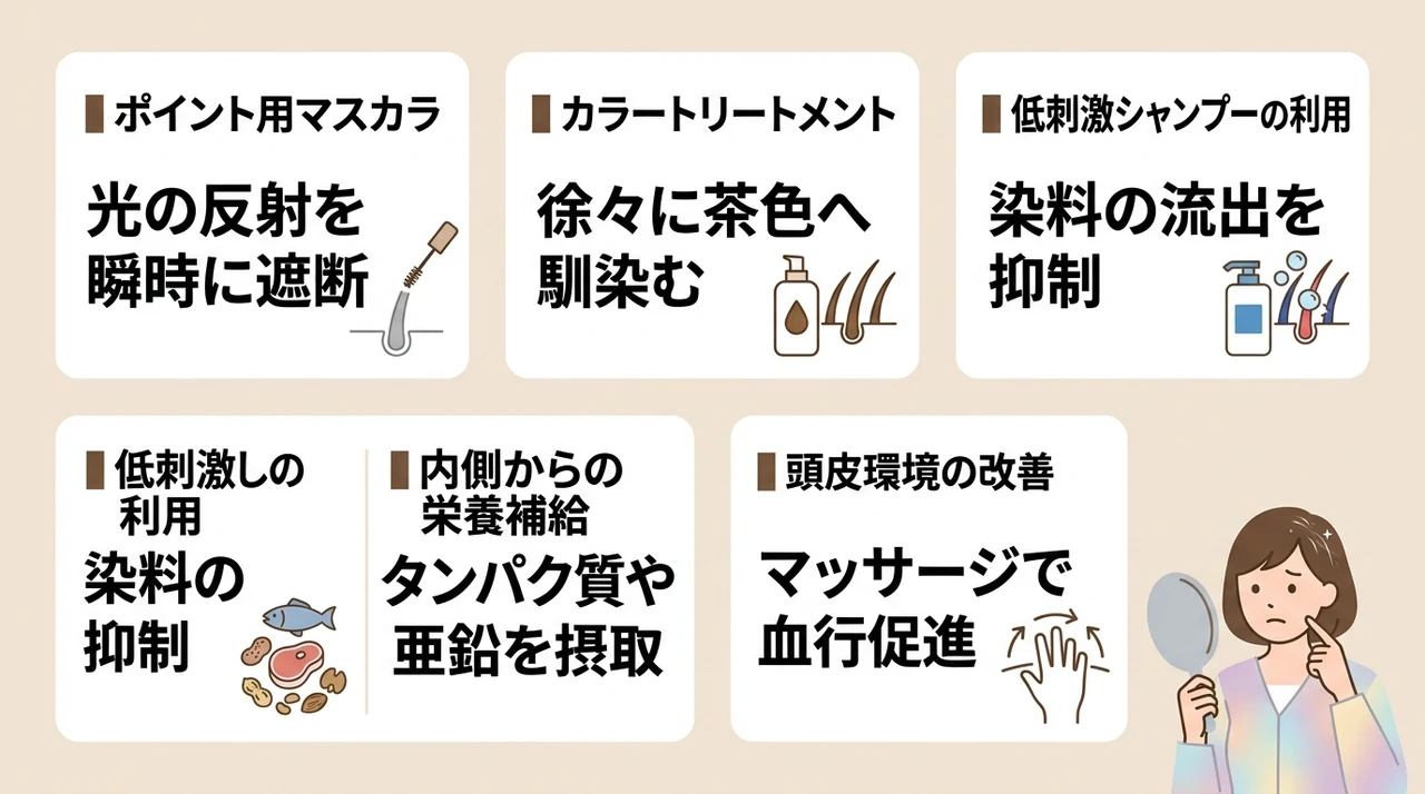 自宅で白髪のキラキラを抑える具体的なケア方法