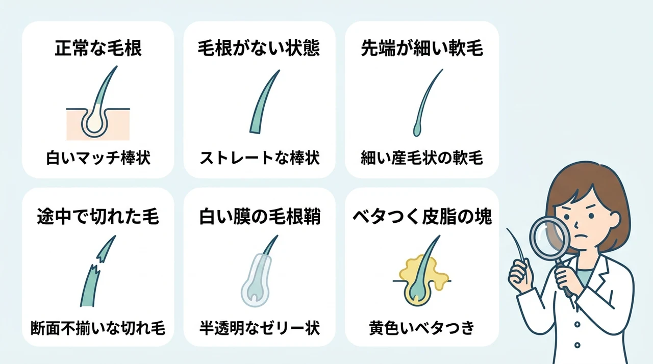 抜け毛の見分け方|毛根がない・先端が細い異常な抜け方を解説