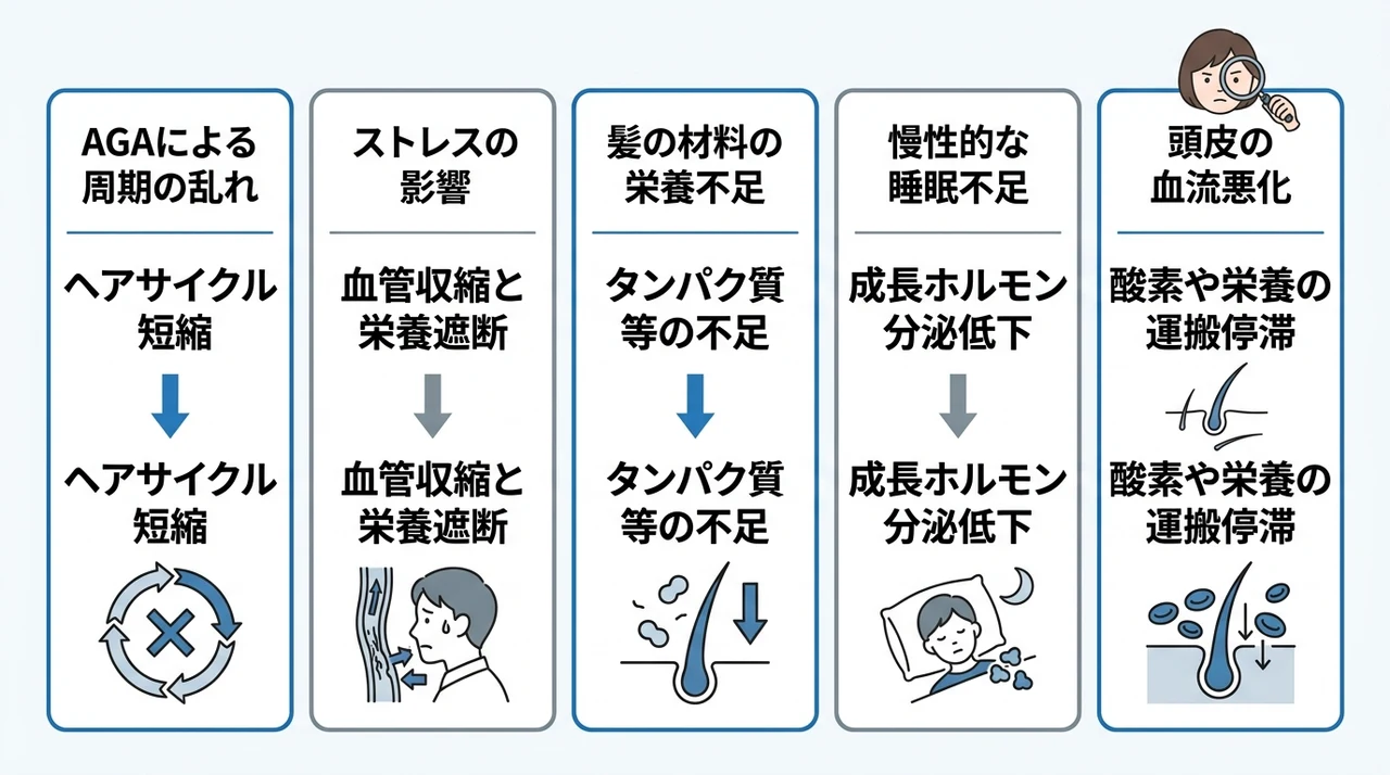 抜け毛の毛根が細くなる・なくなる主な原因
