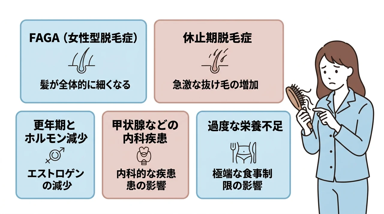 抜け毛が1日300本続く女性の医学的な原因