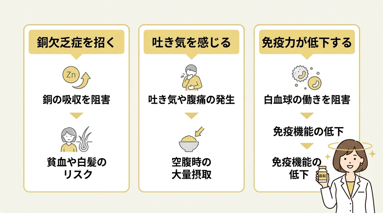 亜鉛サプリの過剰摂取による3つの副作用リスク
