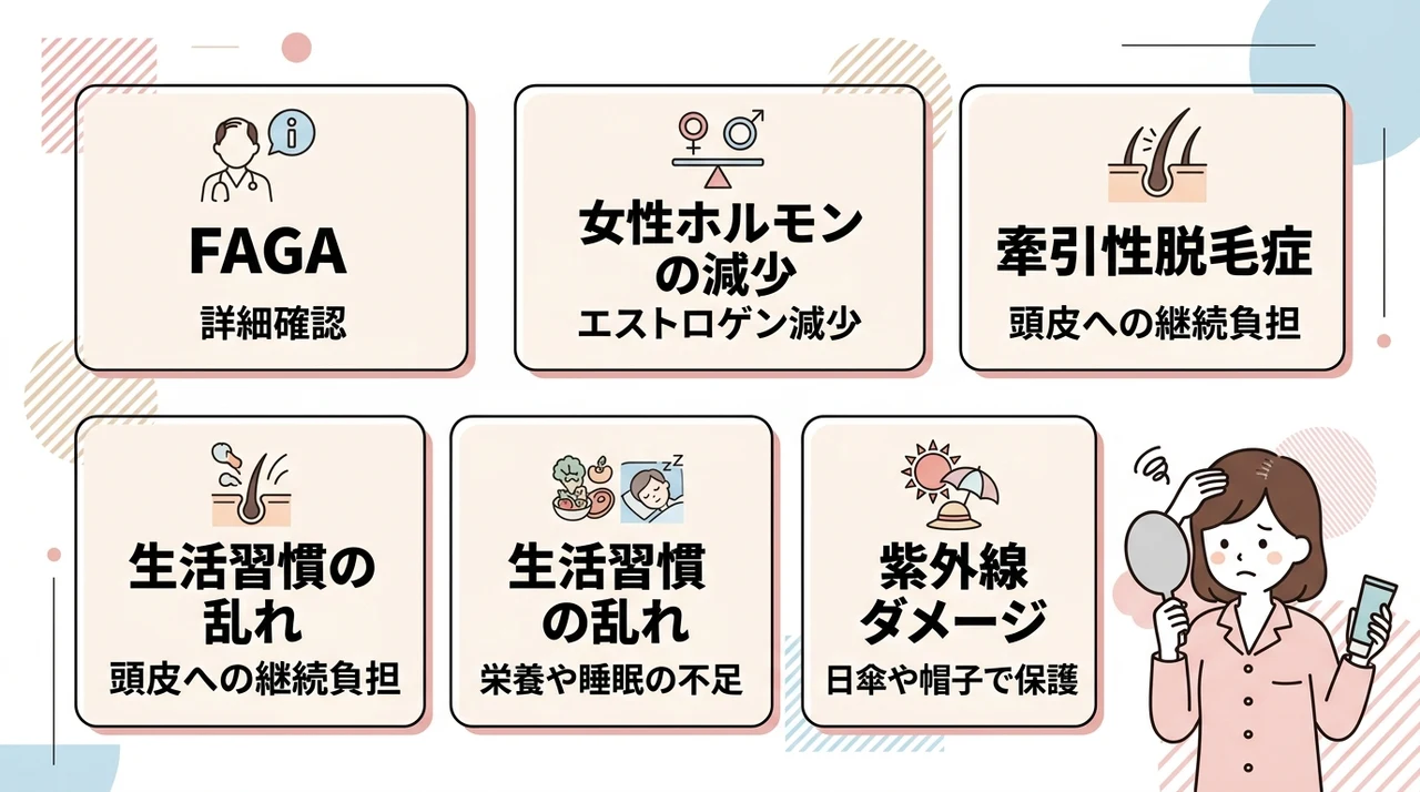 急に増えた抜け毛や前髪の分け目が目立つ原因と対策5つ