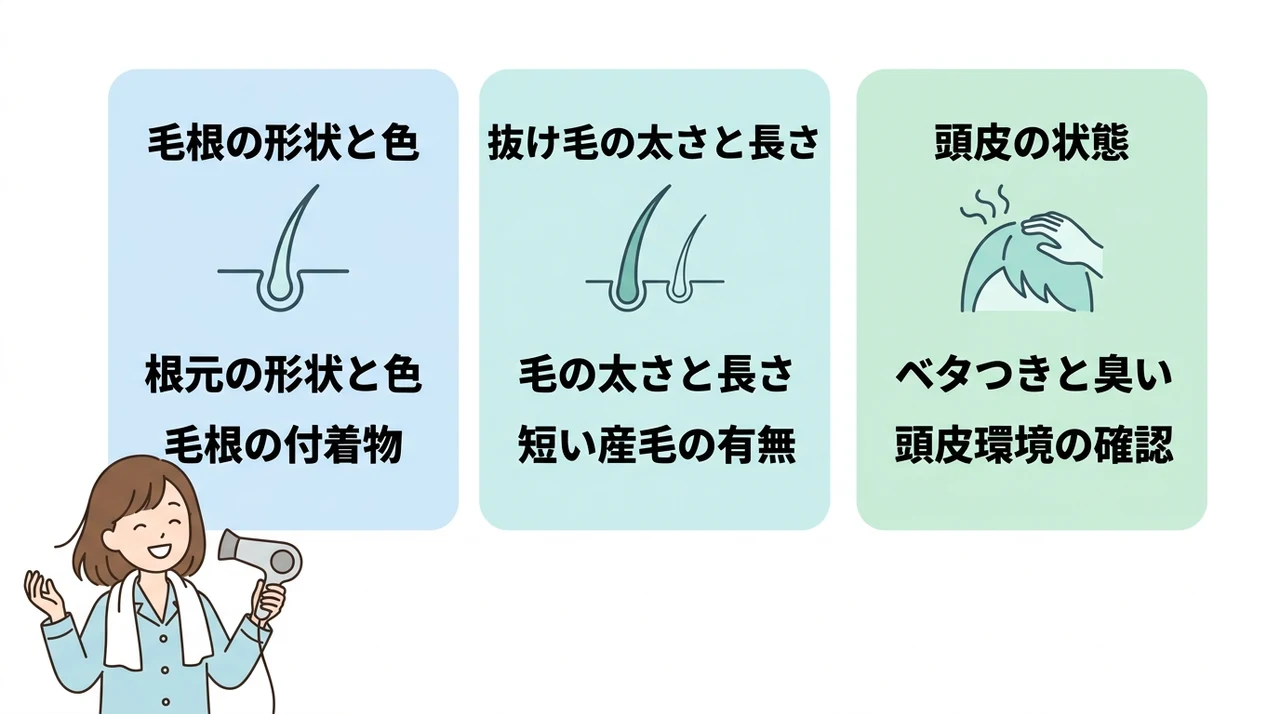 注意が必要な「危険な抜け毛」のセルフチェック3項目