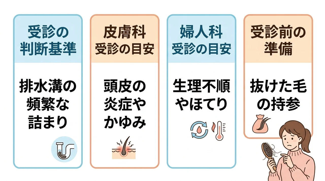 抜け毛がひどい時は何科?皮膚科と婦人科どっちを受診するか解説