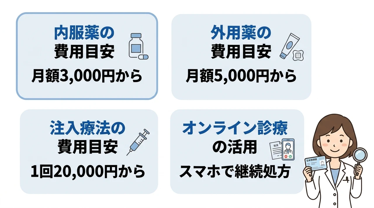 皮膚科と専門クリニックの抜け毛治療の内容と費用相場