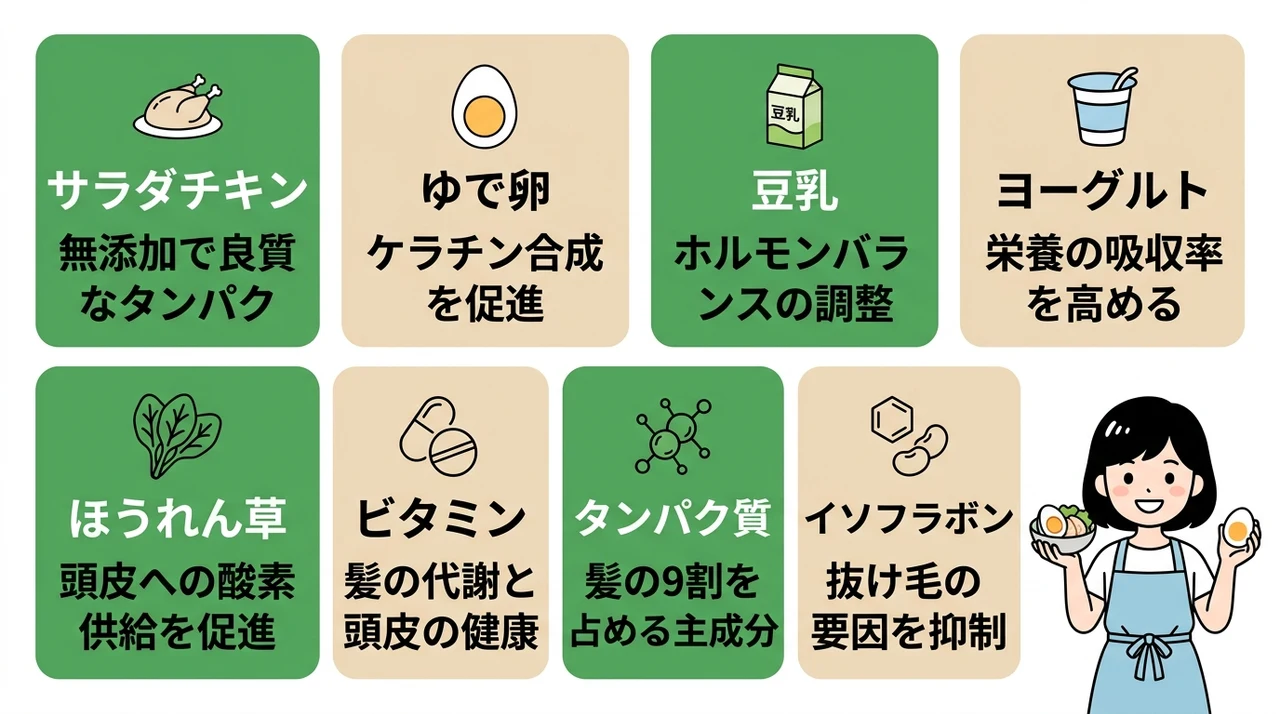 髪に良い栄養素を補うコンビニ食材リスト