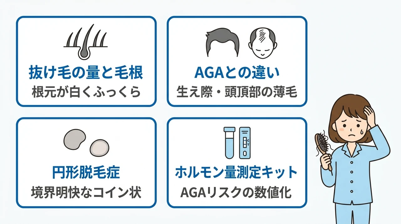 ストレス性の抜け毛とAGAや円形脱毛症の見分け方