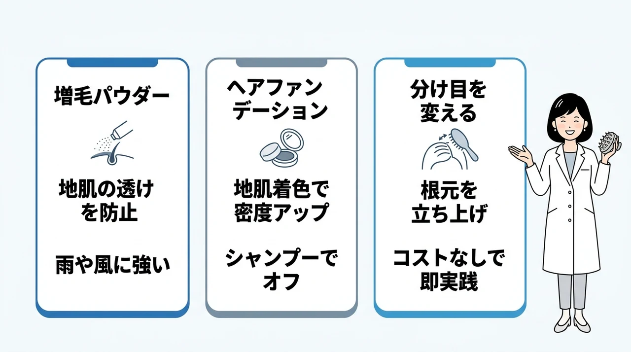 今すぐ抜け毛を隠す即効カバー術