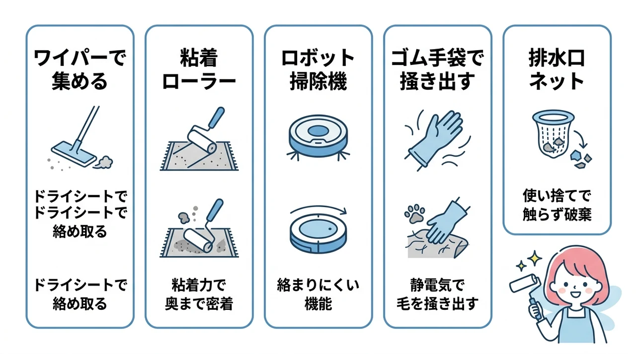 部屋の髪の毛掃除がめんどくさい時の抜け毛対策撃退術