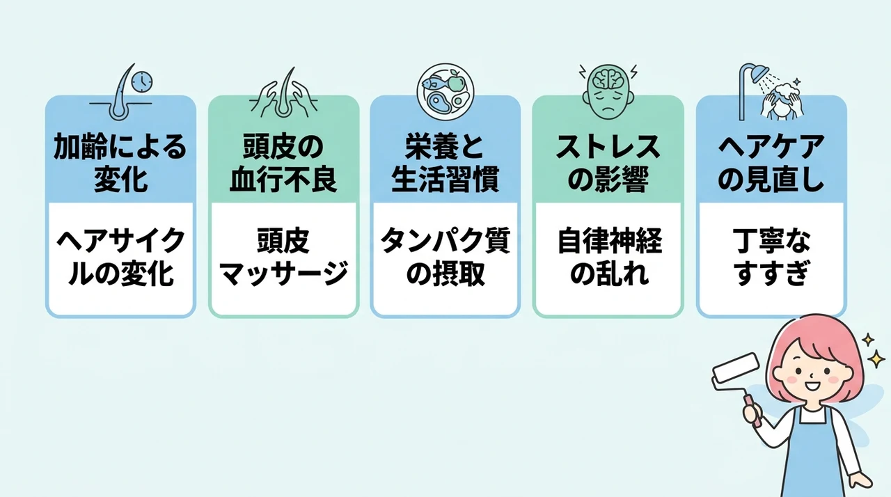 抜け毛や白髪が増える根本的な原因と対策