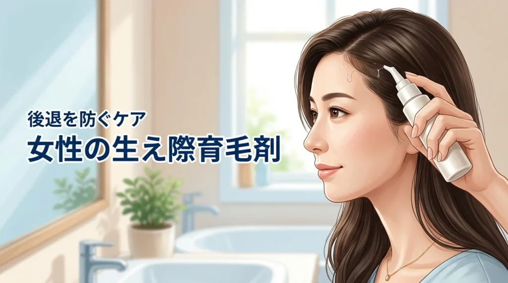 生え際が気になる女性におすすめの育毛剤後退を防ぐケア（記事のアイキャッチ画像）