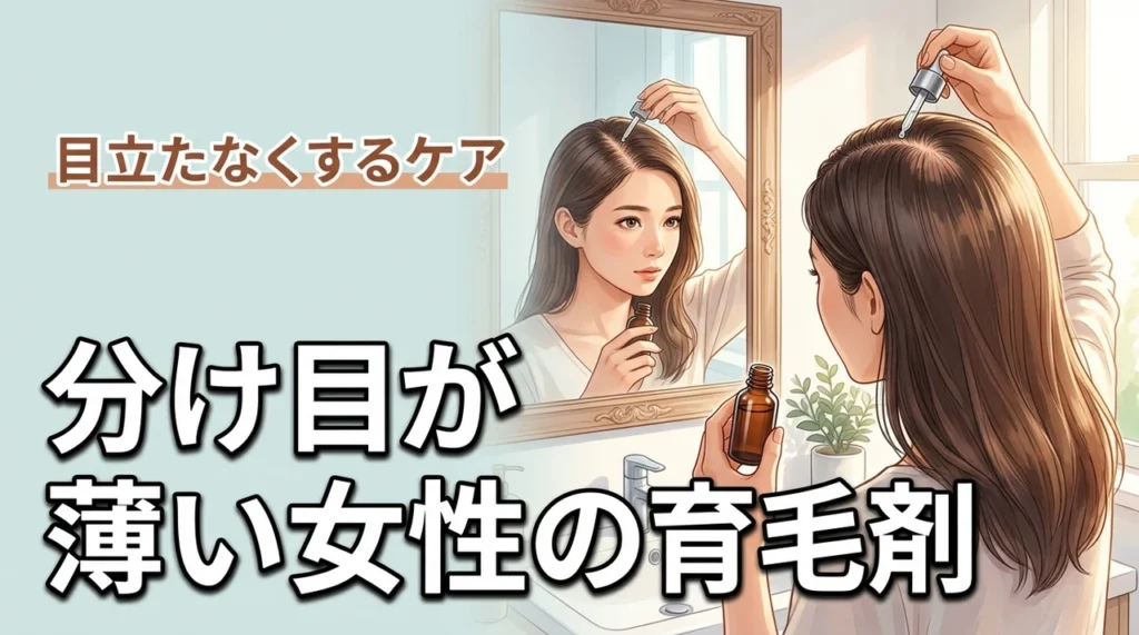 分け目が薄い女性におすすめの育毛剤目立たなくするケア（記事のアイキャッチ画像）