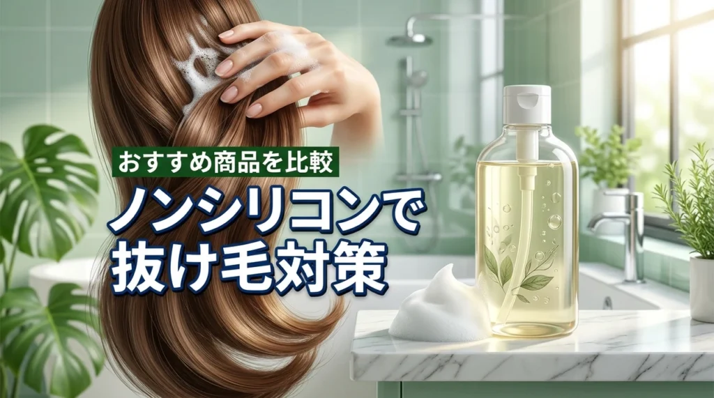 ノンシリコンシャンプーは抜け毛に効果的？おすすめ商品（記事のアイキャッチ画像）