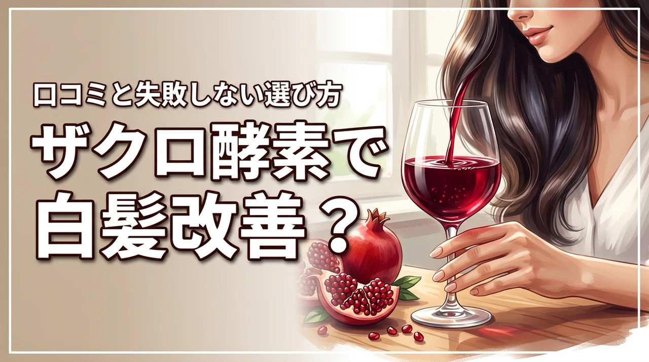 ザクロ酵素で白髪が改善するって本当？実際の口コミと失敗しない商品選びのコツ（記事のアイキャッチ画像）